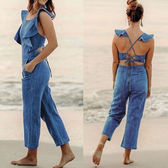 ELIZA Ruffle Lace Up Jumpsuit - Picture 2 of 6